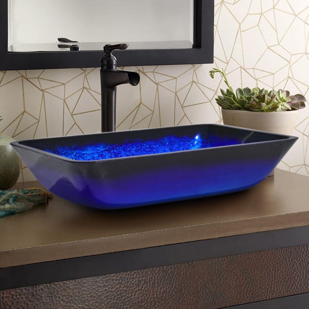 Golden/Blue Tempered Glass Bathroom Art Design Sink - House Comfort