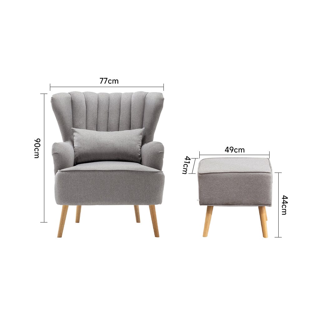 Grey Linen Armchair and Footstool - House Comfort