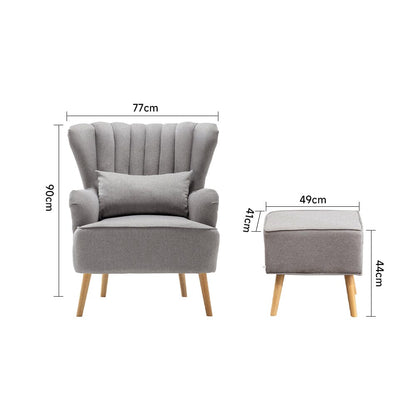 Grey Linen Armchair and Footstool - House Comfort