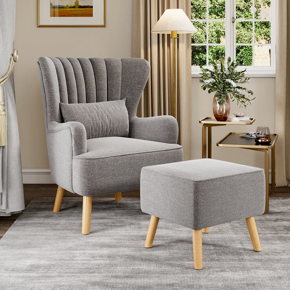 Grey Linen Armchair and Footstool - House Comfort