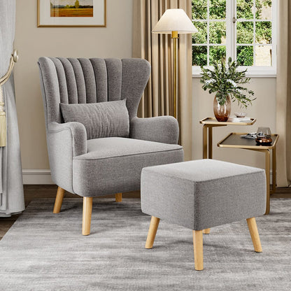 Grey Linen Armchair and Footstool - House Comfort