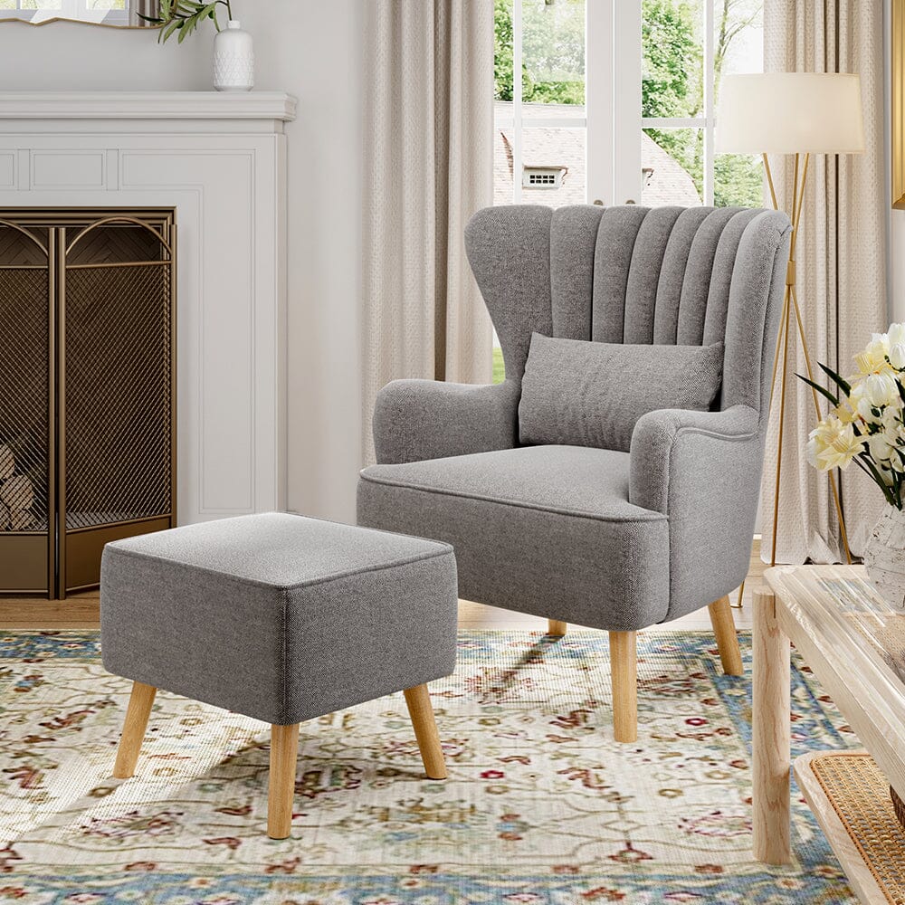 Grey Linen Armchair and Footstool - House Comfort