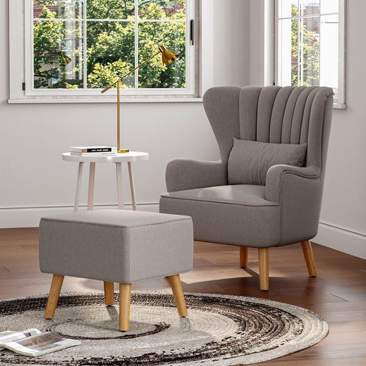 Grey Linen Armchair and Footstool - House Comfort