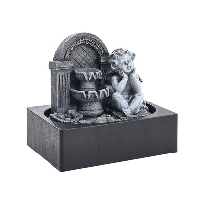 Grey Tabletop Resin Cherub Fountain with LED Light Indoor - House Comfort