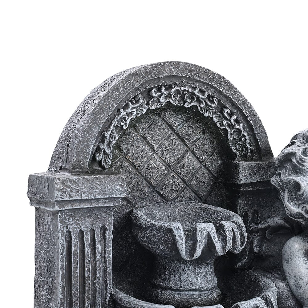 Grey Tabletop Resin Cherub Fountain with LED Light Indoor - House Comfort