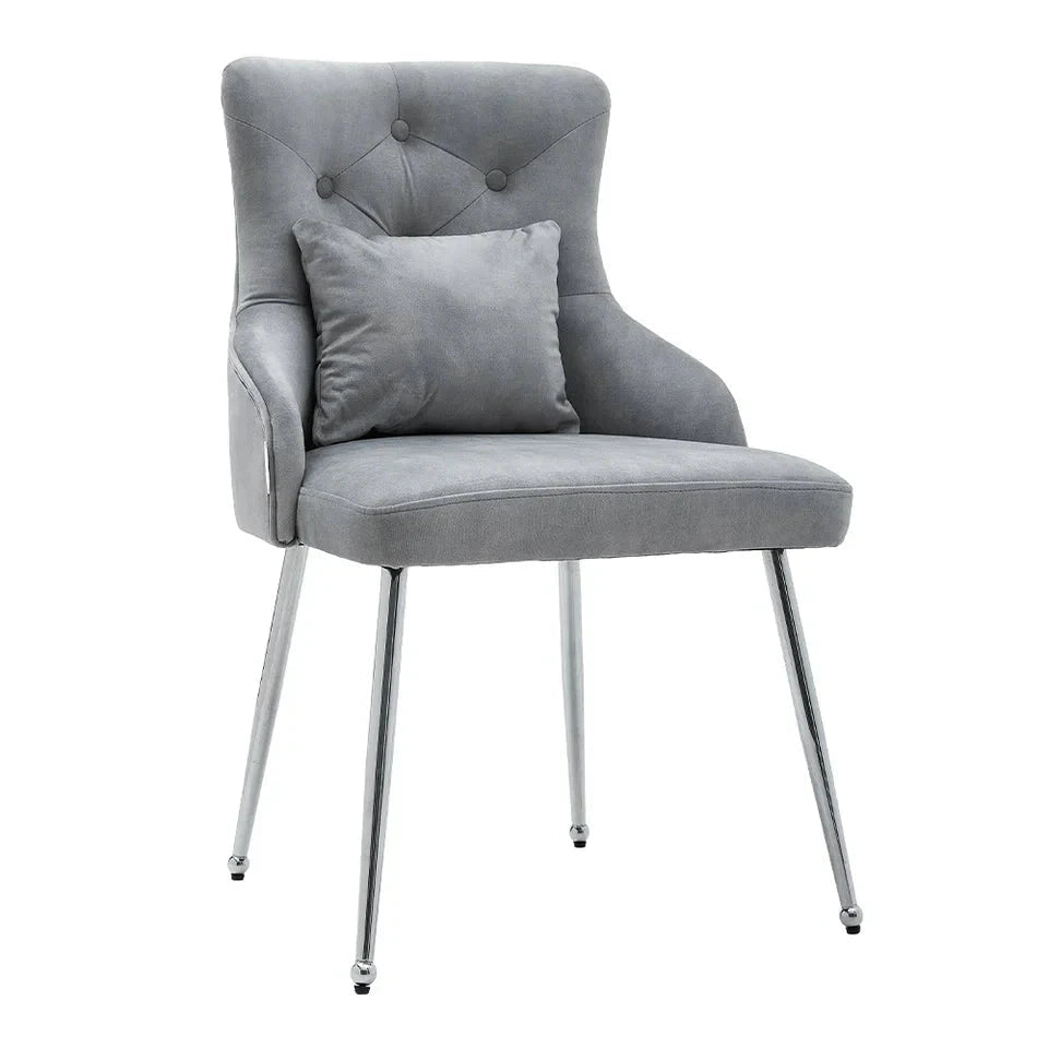 Grey Velvet Tufted Dining Chair with Cushion - House Comfort