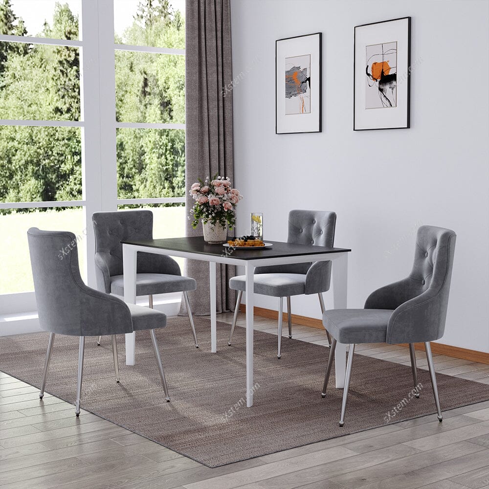 Grey Velvet Tufted Dining Chair with Cushion - House Comfort