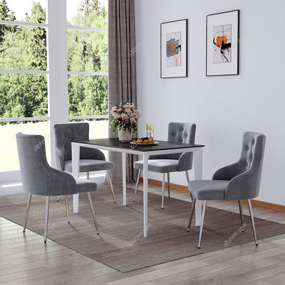 Grey Velvet Tufted Dining Chair with Cushion - House Comfort