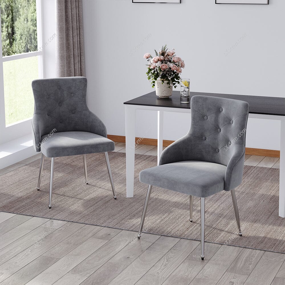 Grey Velvet Tufted Dining Chair with Cushion - House Comfort