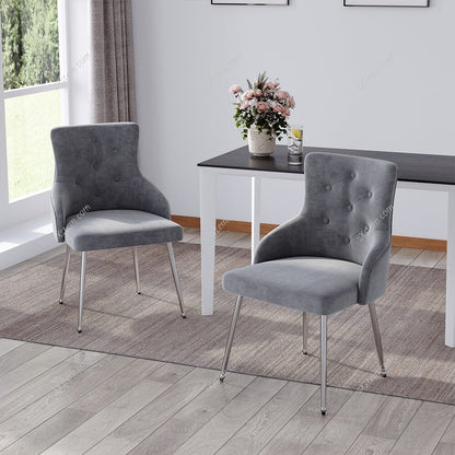 Grey Velvet Tufted Dining Chair with Cushion - House Comfort