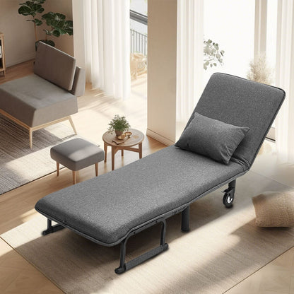 Grey/Khaki Upholstered Single Sleeper Chair Convertible Sofa Bed with Metal Legs - House Comfort