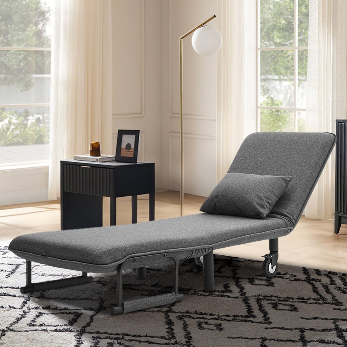 Grey/Khaki Upholstered Single Sleeper Chair Convertible Sofa Bed with Metal Legs - House Comfort