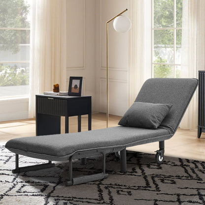 Grey/Khaki Upholstered Single Sleeper Chair Convertible Sofa Bed with Metal Legs - House Comfort