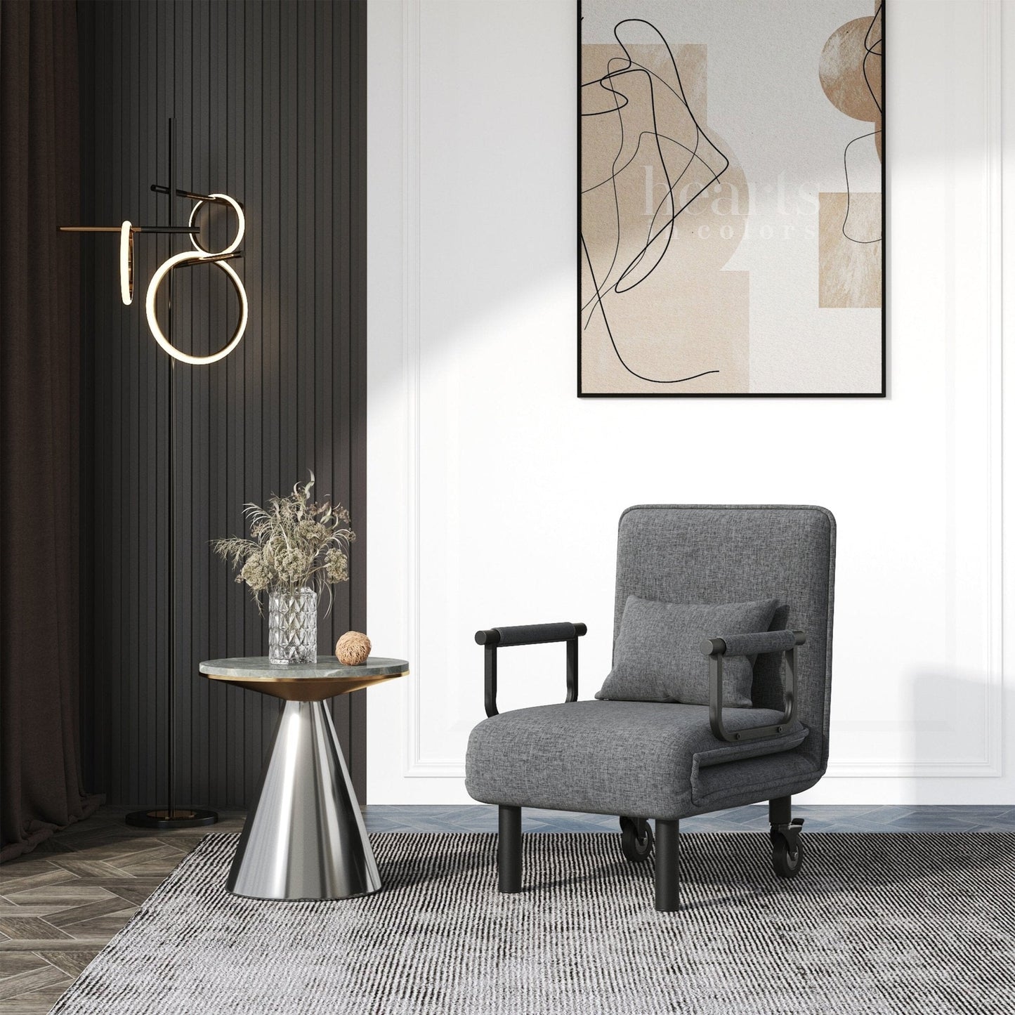 Grey/Khaki Upholstered Single Sleeper Chair Convertible Sofa Bed with Metal Legs - House Comfort