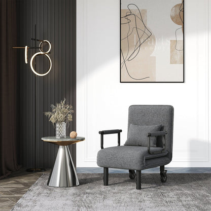 Grey/Khaki Upholstered Single Sleeper Chair Convertible Sofa Bed with Metal Legs - House Comfort