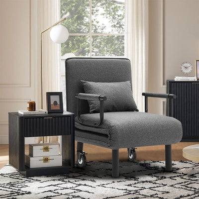 Grey/Khaki Upholstered Single Sleeper Chair Convertible Sofa Bed with Metal Legs