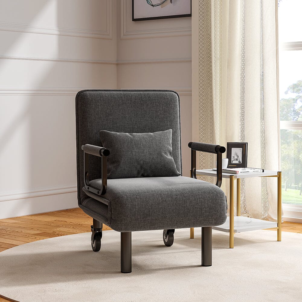 Grey/Khaki Upholstered Single Sleeper Chair Convertible Sofa Bed with Metal Legs - House Comfort