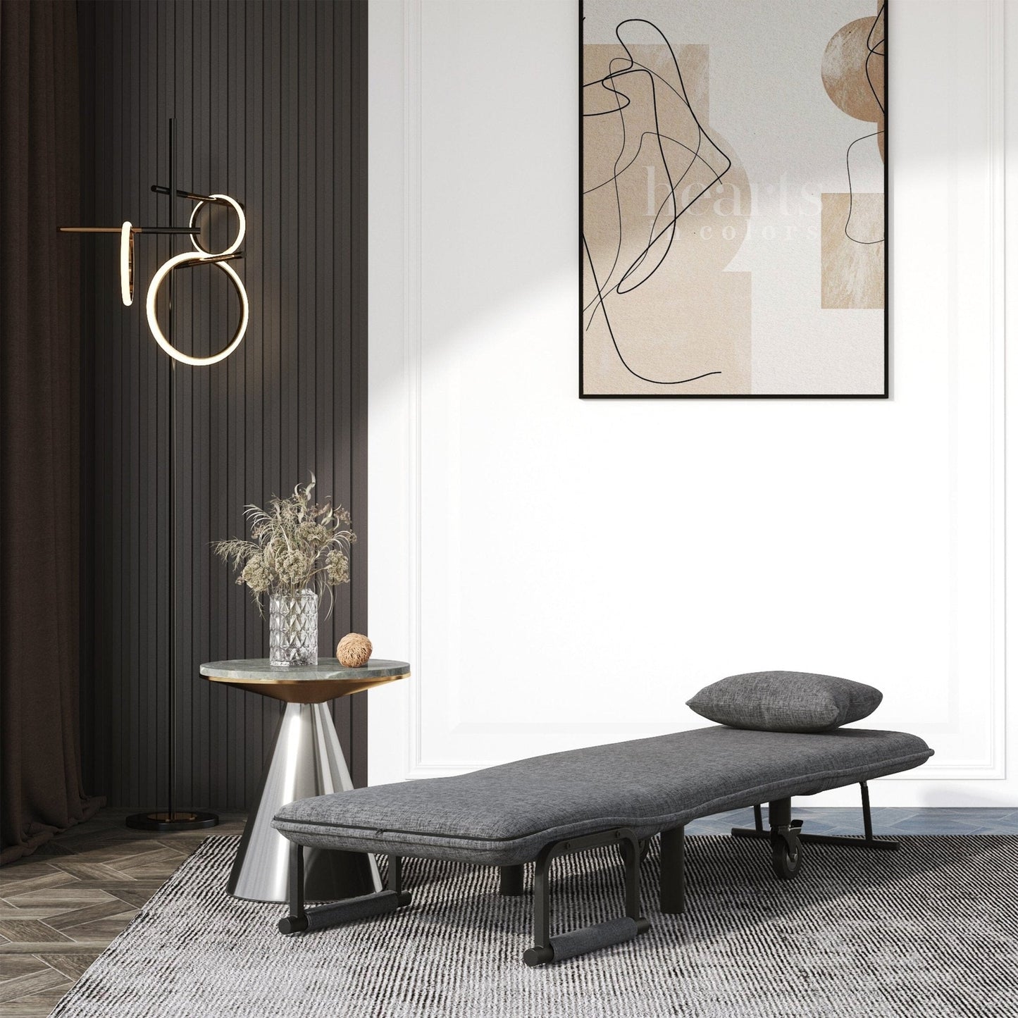 Grey/Khaki Upholstered Single Sleeper Chair Convertible Sofa Bed with Metal Legs - House Comfort