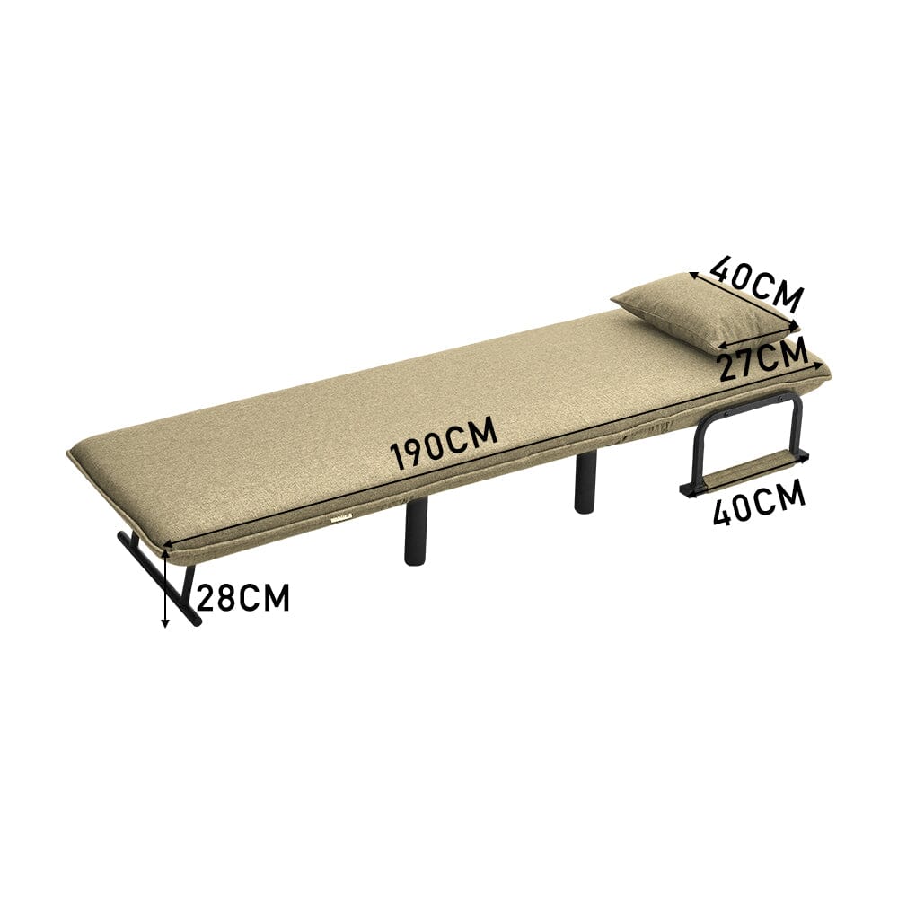 Grey/Khaki Upholstered Single Sleeper Chair Convertible Sofa Bed with Metal Legs - House Comfort