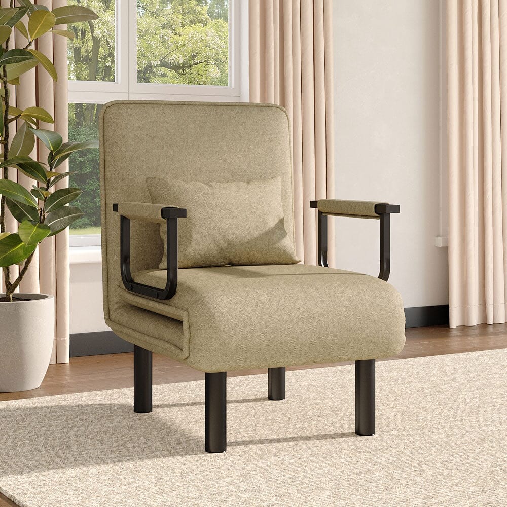 Grey/Khaki Upholstered Single Sleeper Chair Convertible Sofa Bed with Metal Legs - House Comfort