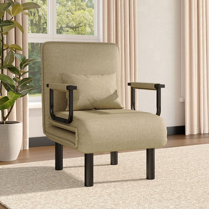 Grey/Khaki Upholstered Single Sleeper Chair Convertible Sofa Bed with Metal Legs - House Comfort
