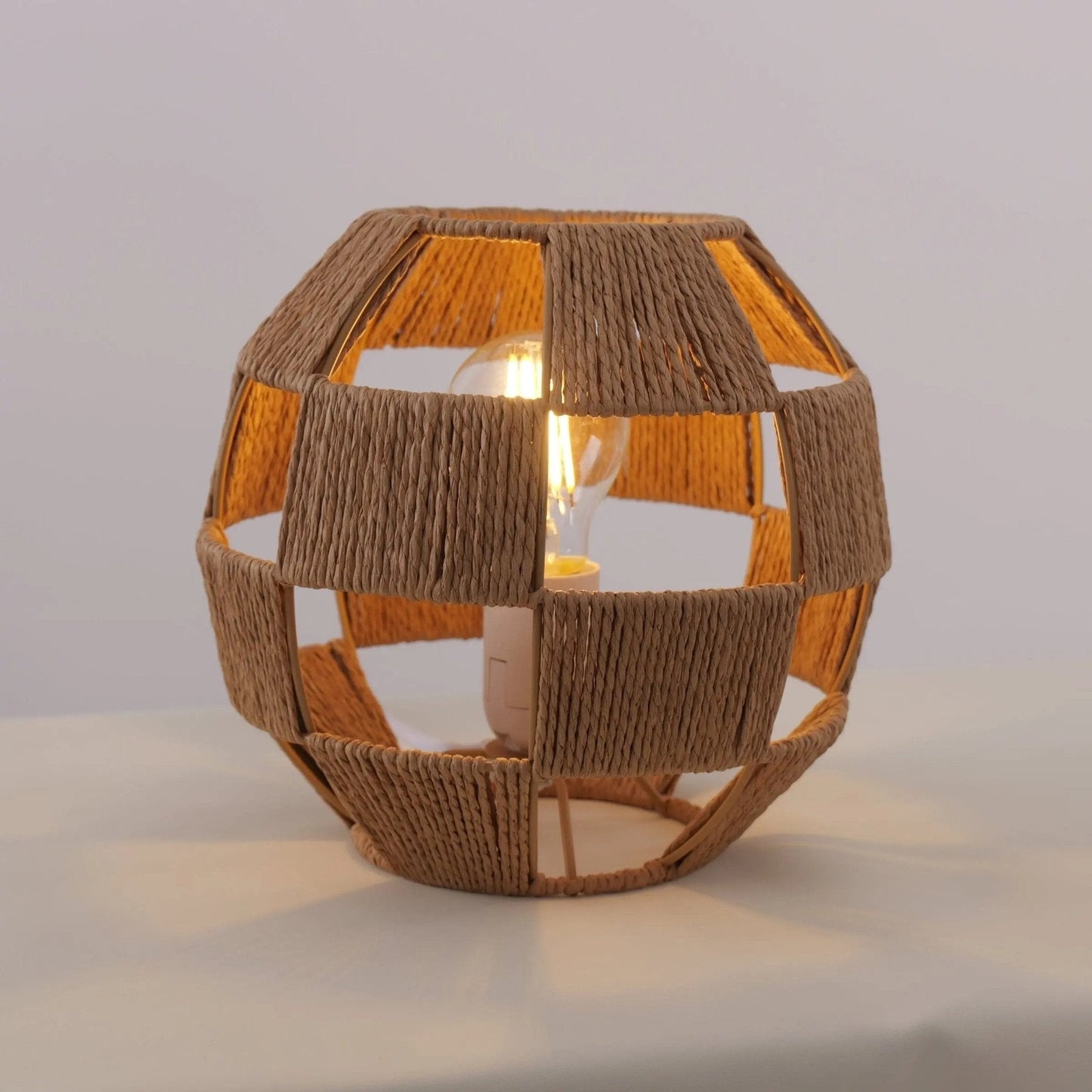 Handwoven Jute Globe Table Lamp - Eco - friendly Spherical Bedside Desk Lighting - House Comfort