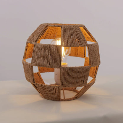 Handwoven Jute Globe Table Lamp - Eco - friendly Spherical Bedside Desk Lighting - House Comfort