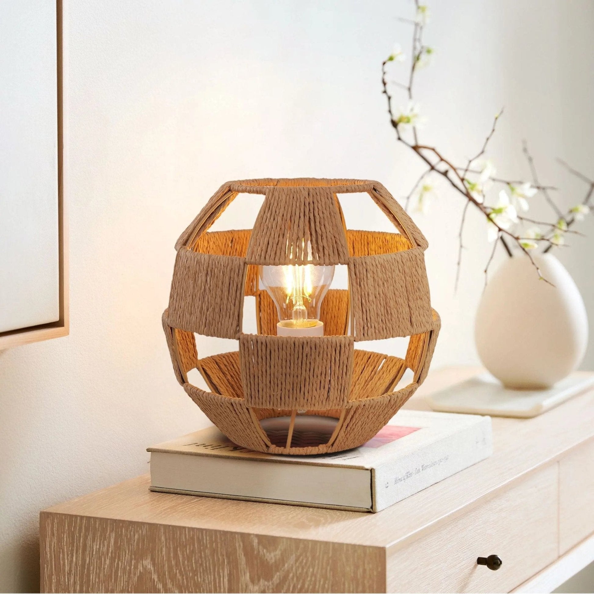 Handwoven Jute Globe Table Lamp - Eco - friendly Spherical Bedside Desk Lighting - House Comfort
