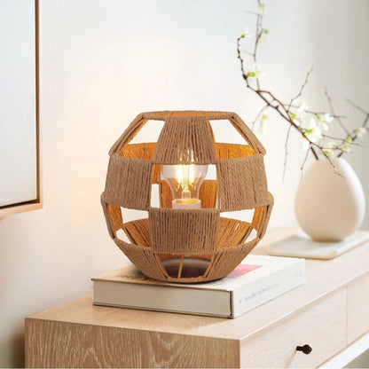 Handwoven Jute Globe Table Lamp - Eco - friendly Spherical Bedside Desk Lighting - House Comfort