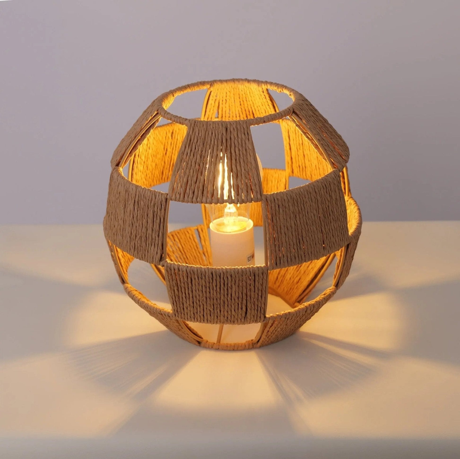 Handwoven Jute Globe Table Lamp - Eco - friendly Spherical Bedside Desk Lighting - House Comfort