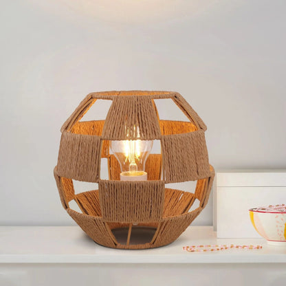 Handwoven Jute Globe Table Lamp - Eco - friendly Spherical Bedside Desk Lighting - House Comfort