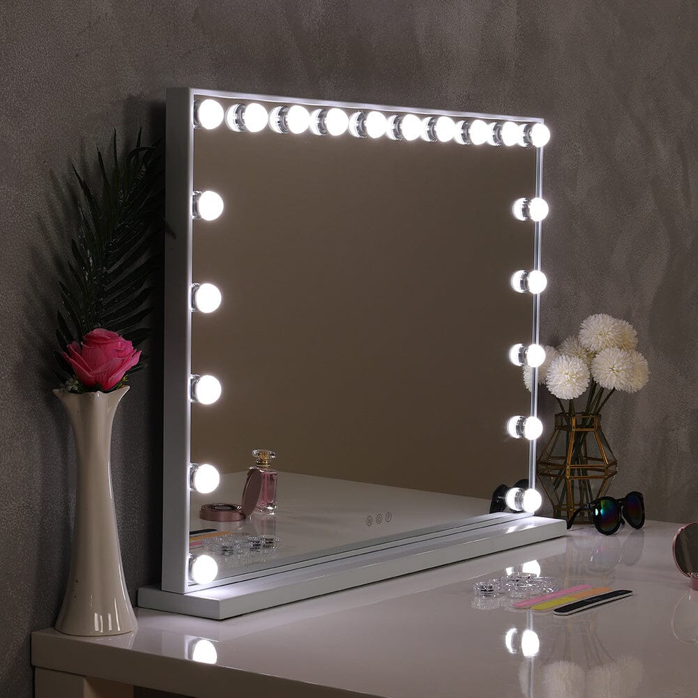 Hollywood Style Lighted Rectangular Makeup Mirror with Base - House Comfort