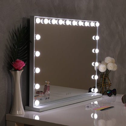 Hollywood Style Lighted Rectangular Makeup Mirror with Base - House Comfort