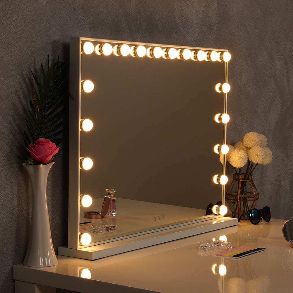 Hollywood Style Lighted Rectangular Makeup Mirror with Base - House Comfort