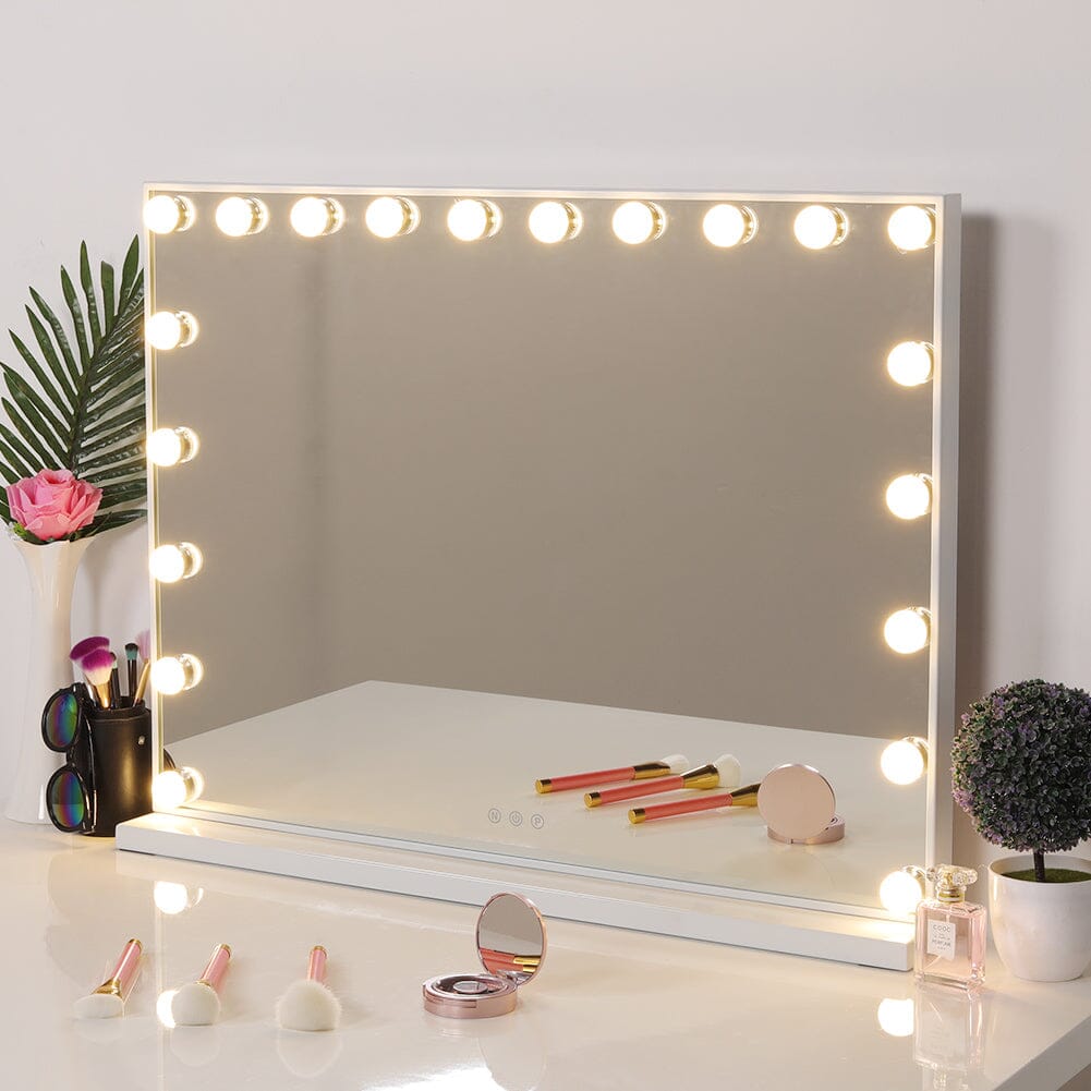 Hollywood Style Lighted Rectangular Makeup Mirror with Base - House Comfort