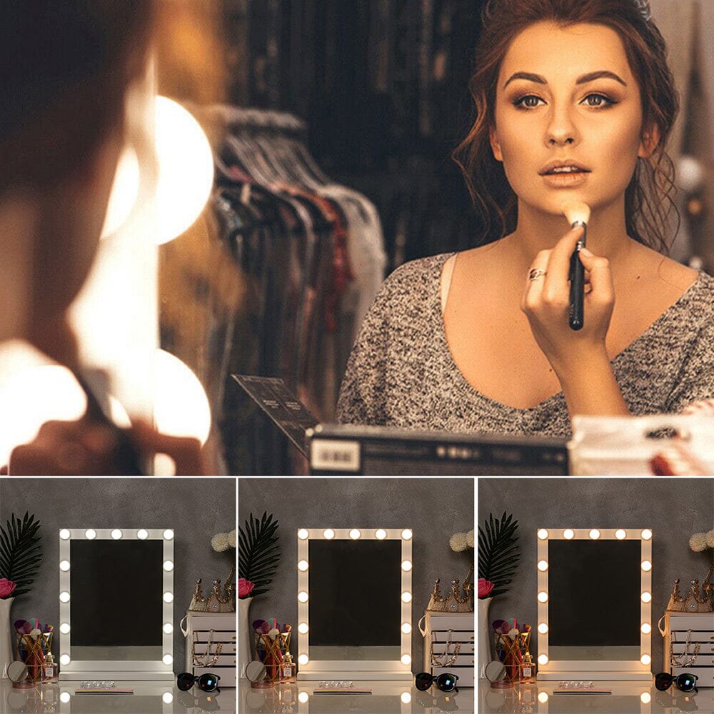 Hollywood Style Lighted Rectangular Makeup Mirror with Base - House Comfort