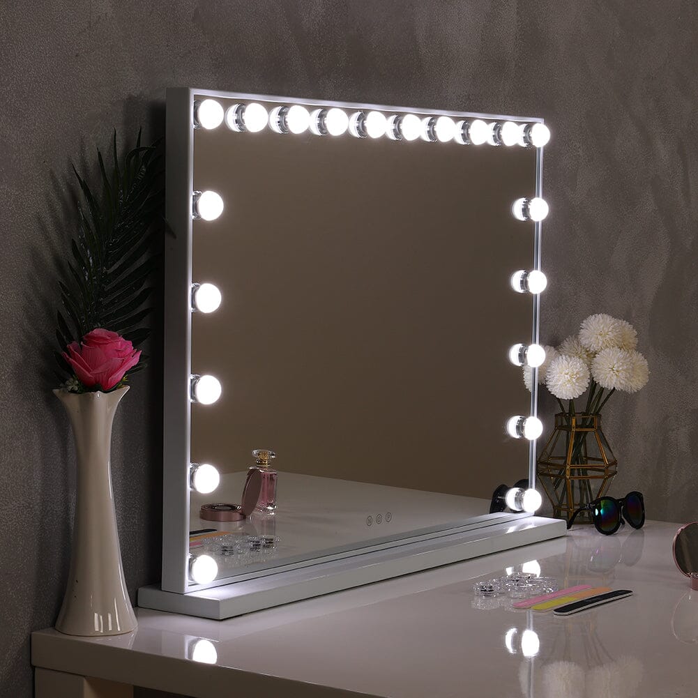 Hollywood Style Lighted Rectangular Makeup Mirror with Base - House Comfort