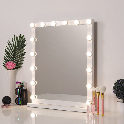 Hollywood Style Lighted Rectangular Makeup Mirror with Base - House Comfort
