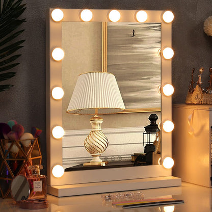 Hollywood Style Lighted Rectangular Makeup Mirror with Base - House Comfort