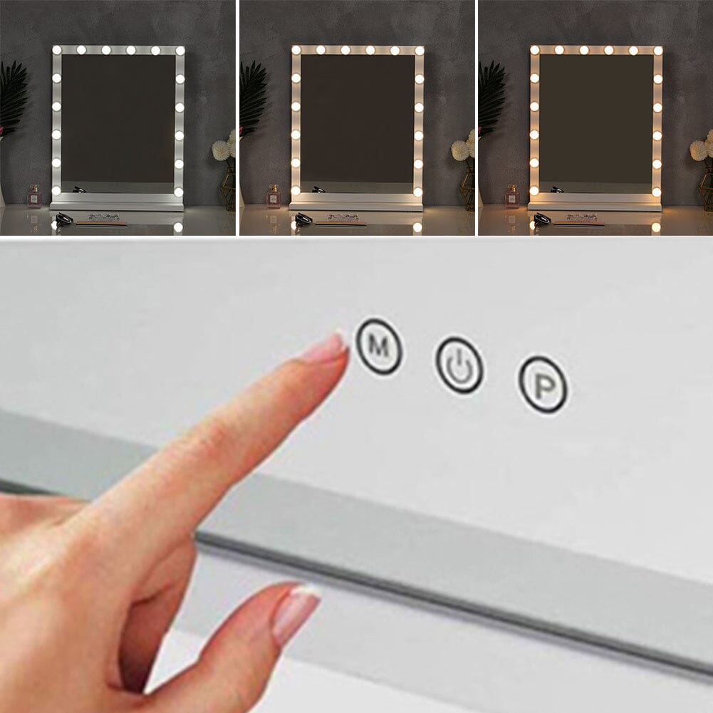 Hollywood Style Lighted Rectangular Makeup Mirror with Base - House Comfort