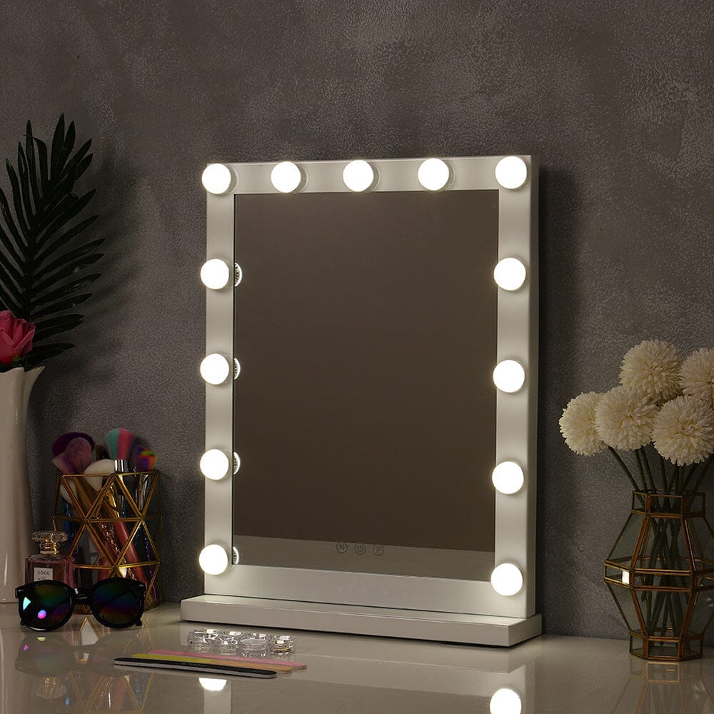 Hollywood Style Lighted Rectangular Makeup Mirror with Base - House Comfort