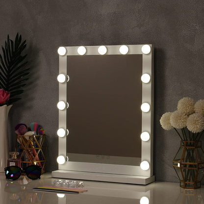 Hollywood Style Lighted Rectangular Makeup Mirror with Base - House Comfort