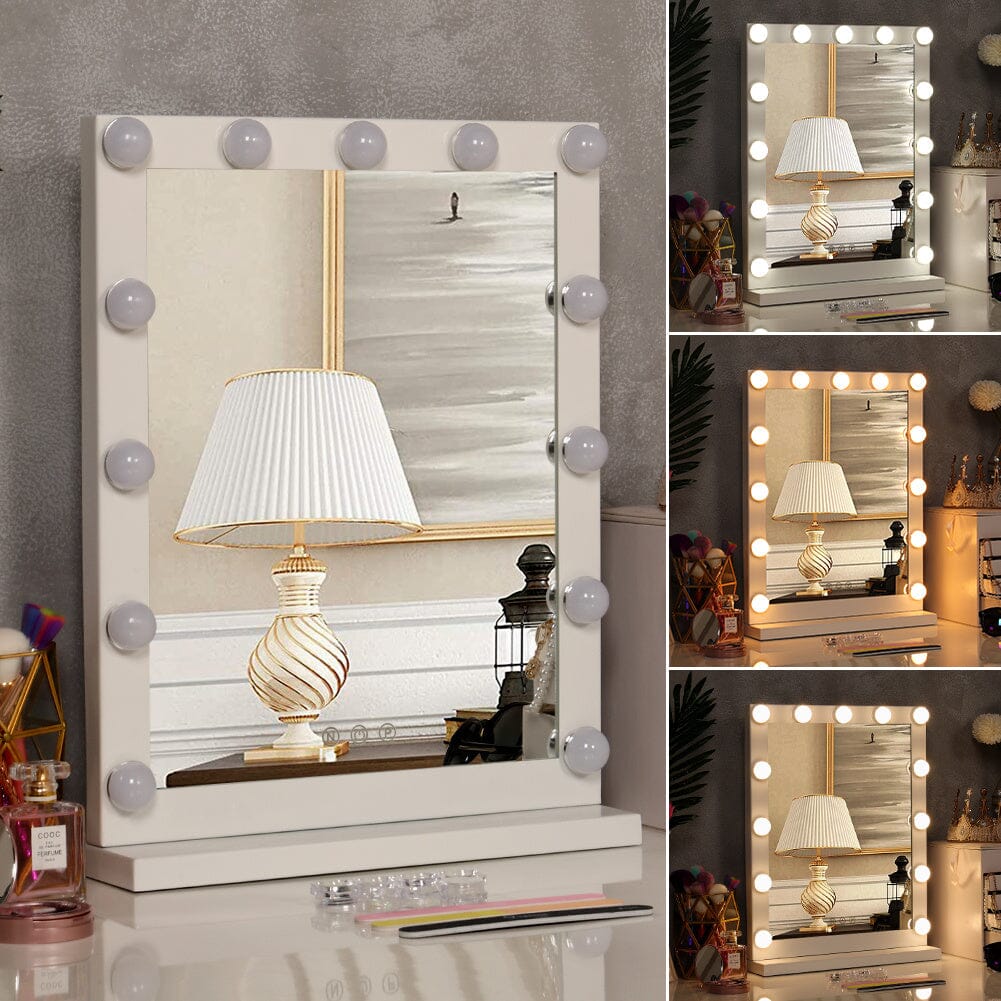 Hollywood Style Lighted Rectangular Makeup Mirror with Base - House Comfort