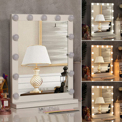 Hollywood Style Lighted Rectangular Makeup Mirror with Base - House Comfort