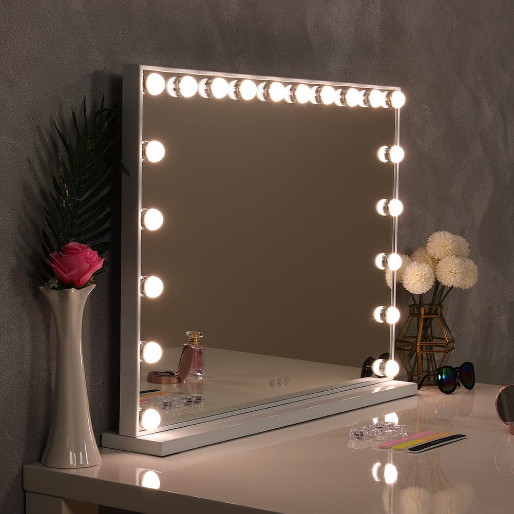 Hollywood Style Lighted Rectangular Makeup Mirror with Base - House Comfort