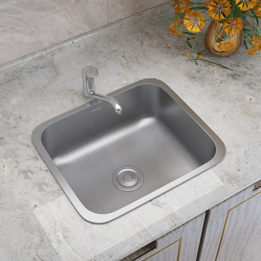 Inset Single Bowl Sink Stainless Steel Kitchen Deep Sinks Large Capacity - House Comfort