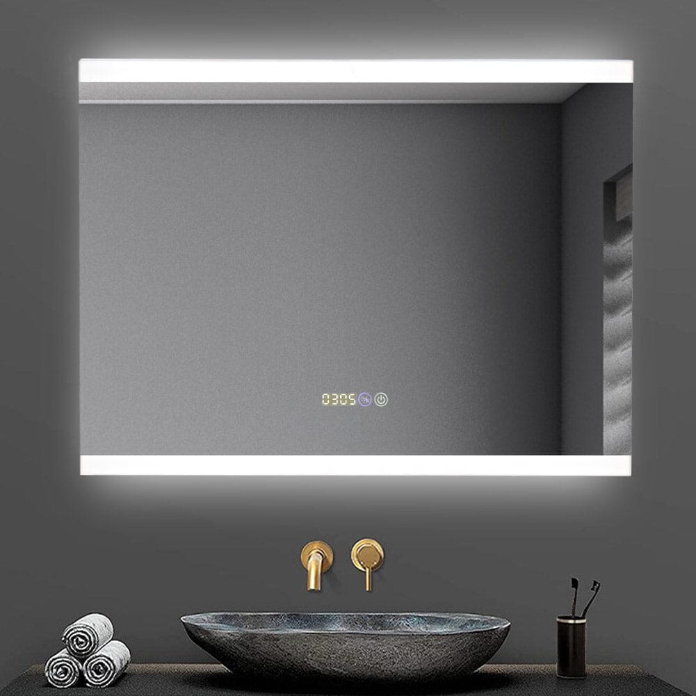 Large Rectangular Frameless Anti - Fog LED Vanity Mirror with Clock - House Comfort