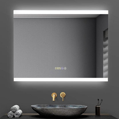 Large Rectangular Frameless Anti - Fog LED Vanity Mirror with Clock - House Comfort