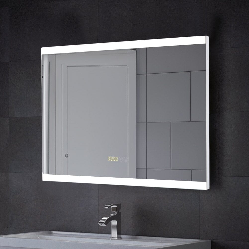 Large Rectangular Frameless Anti - Fog LED Vanity Mirror with Clock - House Comfort