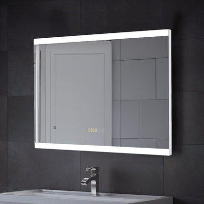 Large Rectangular Frameless Anti - Fog LED Vanity Mirror with Clock - House Comfort